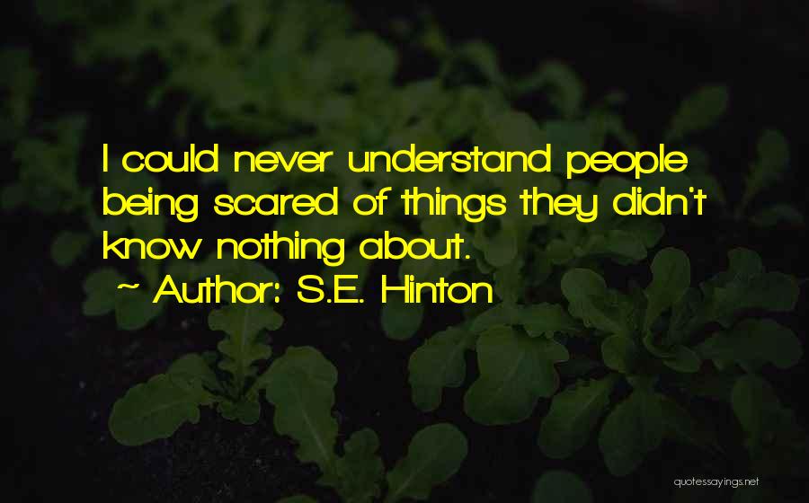 S.E. Hinton Quotes: I Could Never Understand People Being Scared Of Things They Didn't Know Nothing About.
