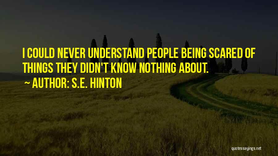 S.E. Hinton Quotes: I Could Never Understand People Being Scared Of Things They Didn't Know Nothing About.