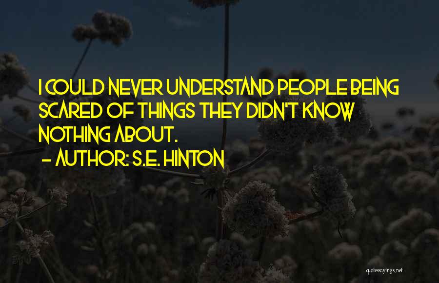 S.E. Hinton Quotes: I Could Never Understand People Being Scared Of Things They Didn't Know Nothing About.