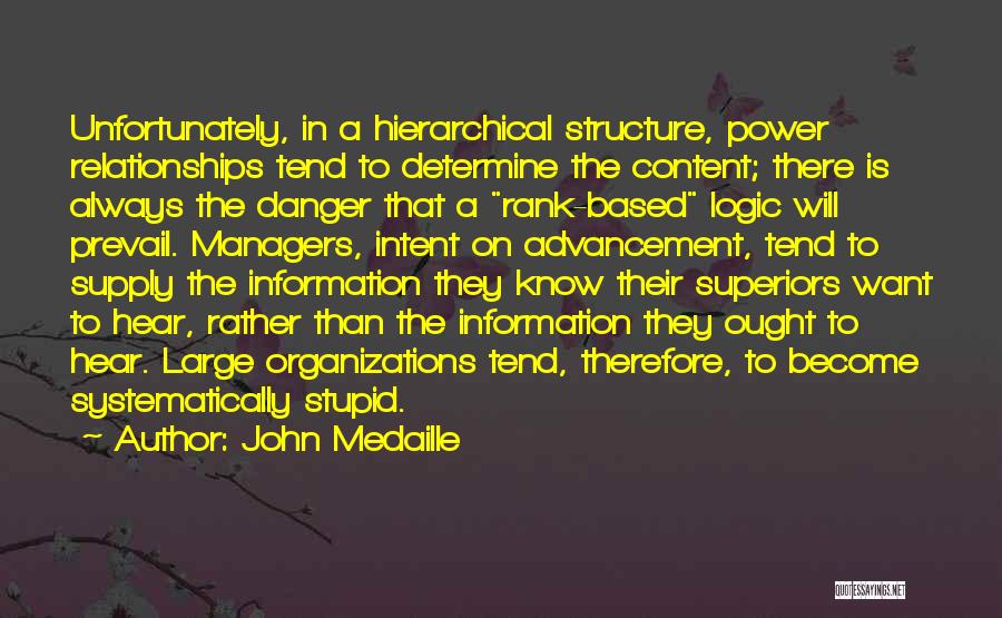 John Medaille Quotes: Unfortunately, In A Hierarchical Structure, Power Relationships Tend To Determine The Content; There Is Always The Danger That A Rank-based