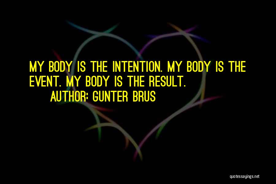 Gunter Brus Quotes: My Body Is The Intention. My Body Is The Event. My Body Is The Result.