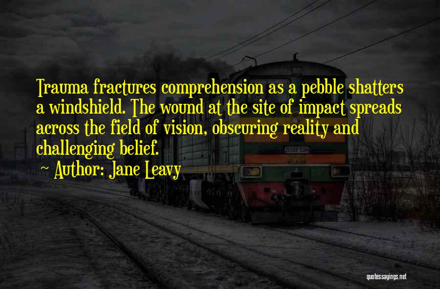 Jane Leavy Quotes: Trauma Fractures Comprehension As A Pebble Shatters A Windshield. The Wound At The Site Of Impact Spreads Across The Field