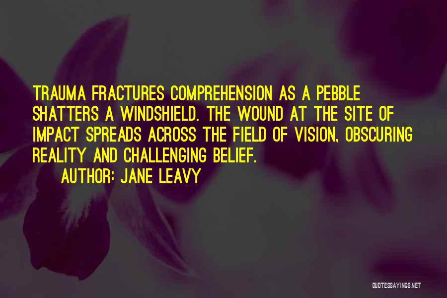 Jane Leavy Quotes: Trauma Fractures Comprehension As A Pebble Shatters A Windshield. The Wound At The Site Of Impact Spreads Across The Field