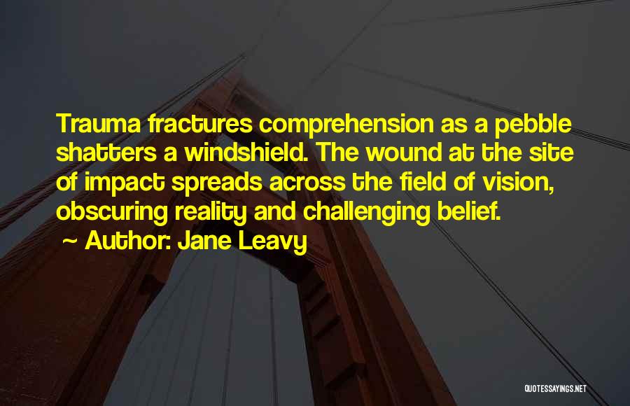 Jane Leavy Quotes: Trauma Fractures Comprehension As A Pebble Shatters A Windshield. The Wound At The Site Of Impact Spreads Across The Field