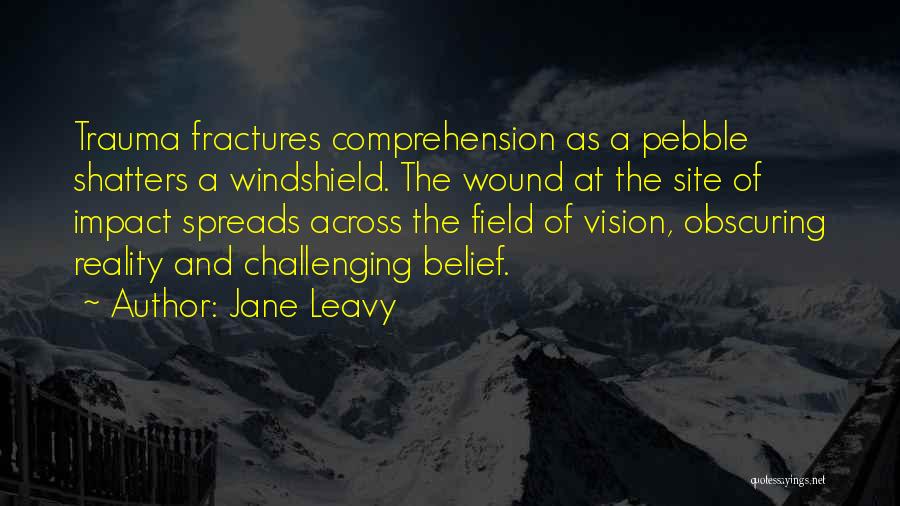 Jane Leavy Quotes: Trauma Fractures Comprehension As A Pebble Shatters A Windshield. The Wound At The Site Of Impact Spreads Across The Field