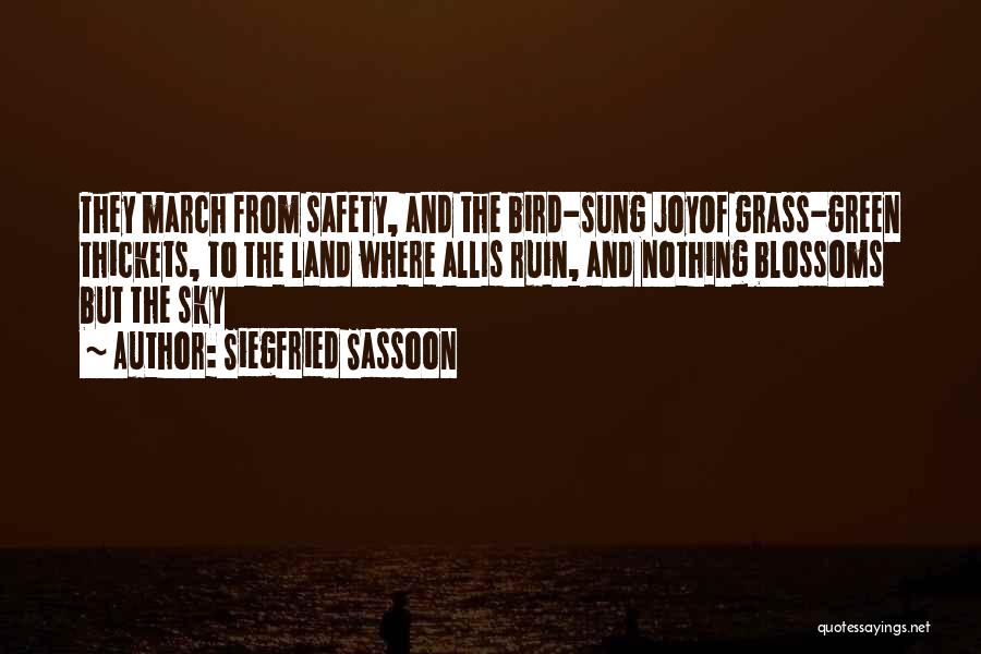 Siegfried Sassoon Quotes: They March From Safety, And The Bird-sung Joyof Grass-green Thickets, To The Land Where Allis Ruin, And Nothing Blossoms But