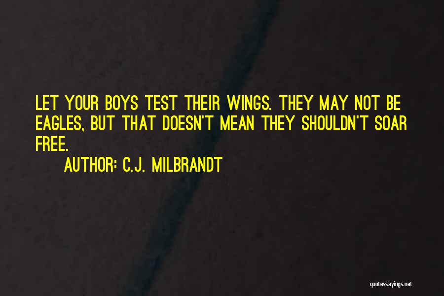 C.J. Milbrandt Quotes: Let Your Boys Test Their Wings. They May Not Be Eagles, But That Doesn't Mean They Shouldn't Soar Free.