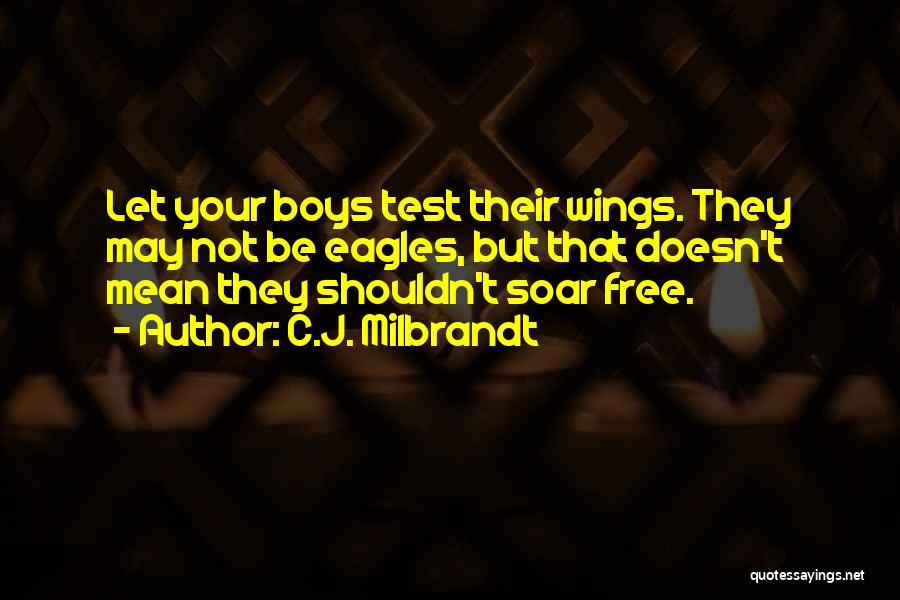 C.J. Milbrandt Quotes: Let Your Boys Test Their Wings. They May Not Be Eagles, But That Doesn't Mean They Shouldn't Soar Free.