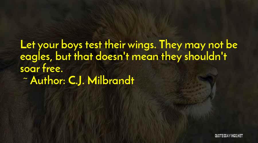 C.J. Milbrandt Quotes: Let Your Boys Test Their Wings. They May Not Be Eagles, But That Doesn't Mean They Shouldn't Soar Free.