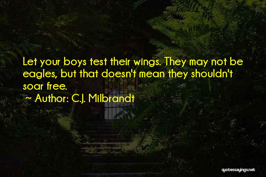 C.J. Milbrandt Quotes: Let Your Boys Test Their Wings. They May Not Be Eagles, But That Doesn't Mean They Shouldn't Soar Free.