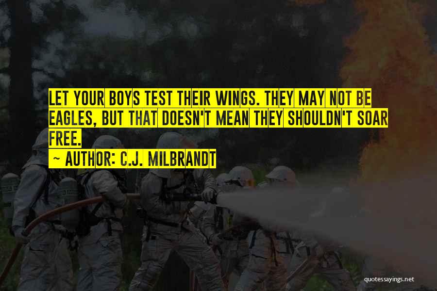 C.J. Milbrandt Quotes: Let Your Boys Test Their Wings. They May Not Be Eagles, But That Doesn't Mean They Shouldn't Soar Free.