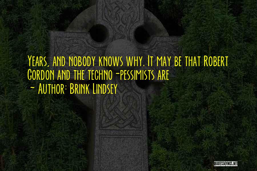 Brink Lindsey Quotes: Years, And Nobody Knows Why. It May Be That Robert Gordon And The Techno-pessimists Are