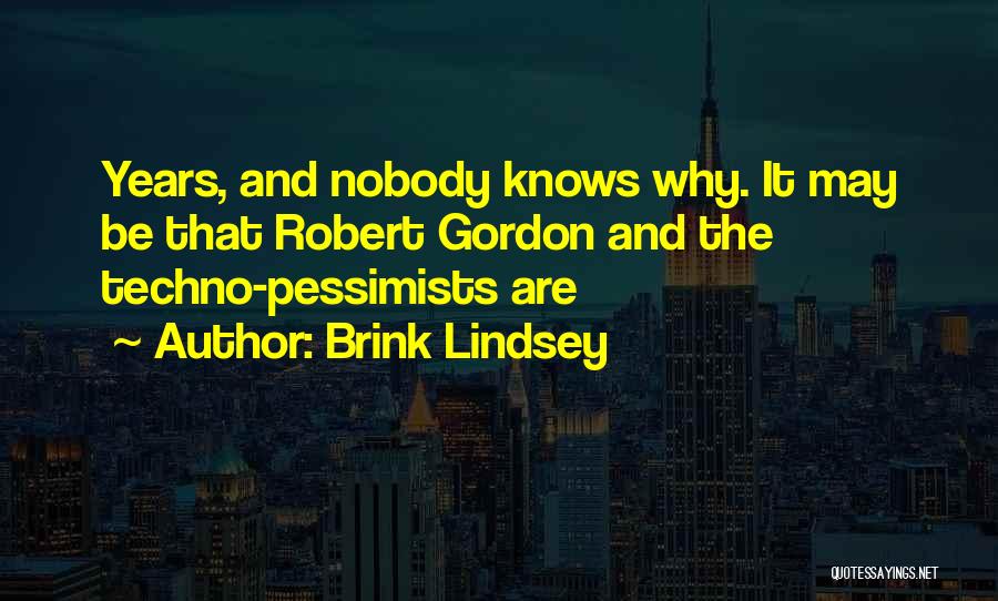 Brink Lindsey Quotes: Years, And Nobody Knows Why. It May Be That Robert Gordon And The Techno-pessimists Are