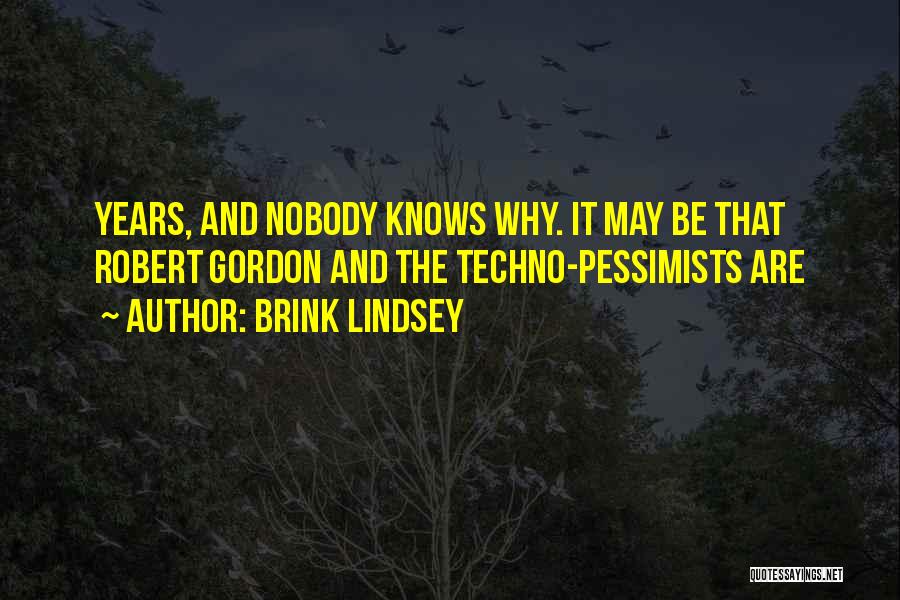Brink Lindsey Quotes: Years, And Nobody Knows Why. It May Be That Robert Gordon And The Techno-pessimists Are