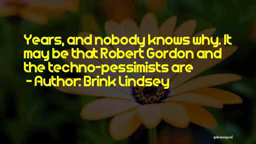 Brink Lindsey Quotes: Years, And Nobody Knows Why. It May Be That Robert Gordon And The Techno-pessimists Are