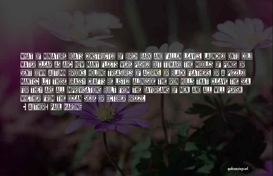 Paul Harding Quotes: What Of Miniature Boats Constructed Of Birch Bark And Fallen Leaves, Launched Onto Cold Water Clear As Air? How Many