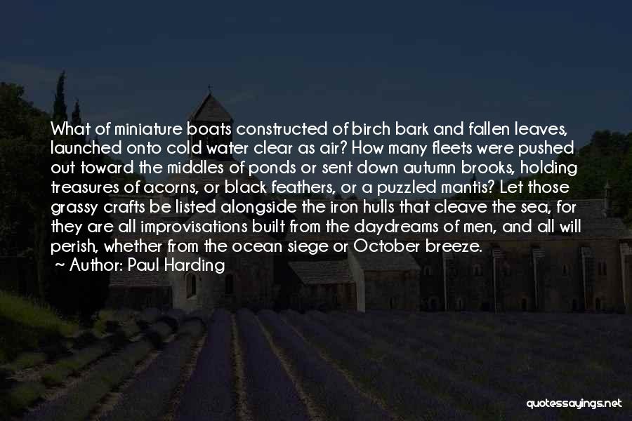 Paul Harding Quotes: What Of Miniature Boats Constructed Of Birch Bark And Fallen Leaves, Launched Onto Cold Water Clear As Air? How Many