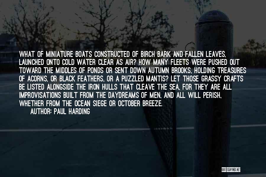 Paul Harding Quotes: What Of Miniature Boats Constructed Of Birch Bark And Fallen Leaves, Launched Onto Cold Water Clear As Air? How Many