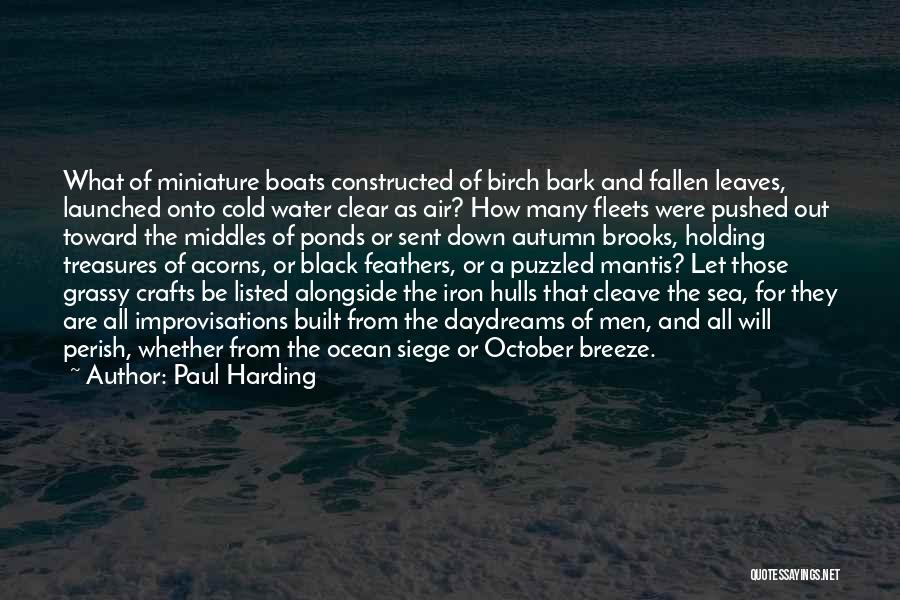 Paul Harding Quotes: What Of Miniature Boats Constructed Of Birch Bark And Fallen Leaves, Launched Onto Cold Water Clear As Air? How Many
