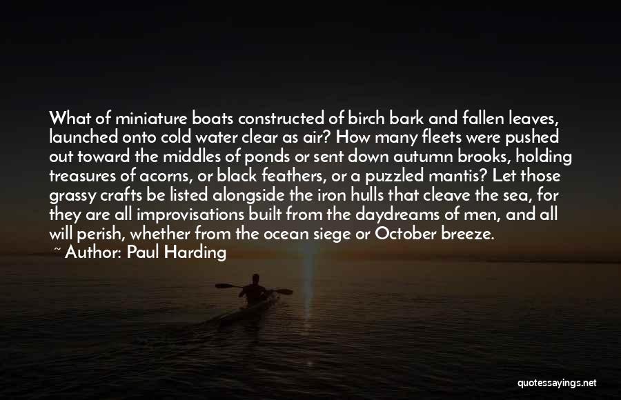 Paul Harding Quotes: What Of Miniature Boats Constructed Of Birch Bark And Fallen Leaves, Launched Onto Cold Water Clear As Air? How Many