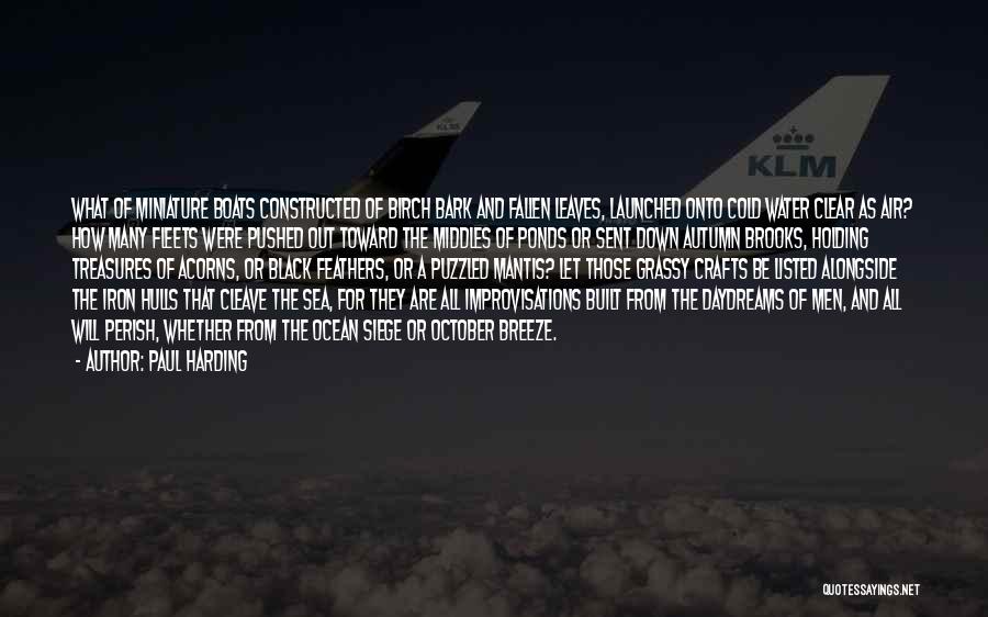 Paul Harding Quotes: What Of Miniature Boats Constructed Of Birch Bark And Fallen Leaves, Launched Onto Cold Water Clear As Air? How Many