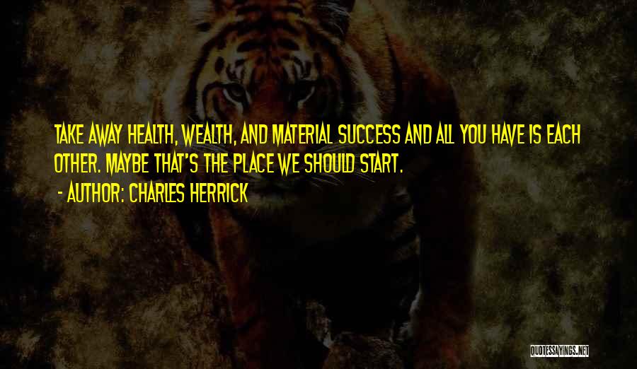 Charles Herrick Quotes: Take Away Health, Wealth, And Material Success And All You Have Is Each Other. Maybe That's The Place We Should