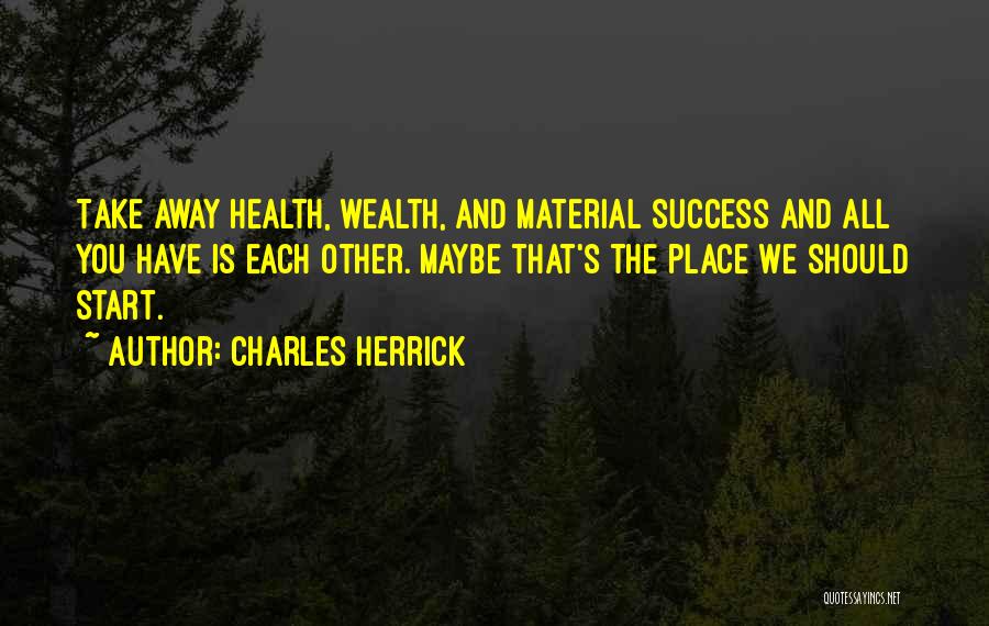Charles Herrick Quotes: Take Away Health, Wealth, And Material Success And All You Have Is Each Other. Maybe That's The Place We Should