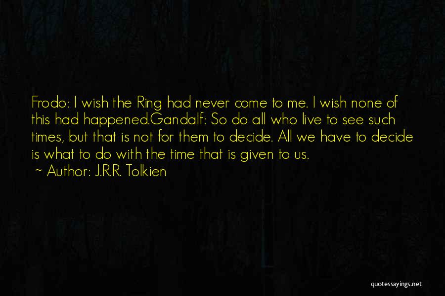 J.R.R. Tolkien Quotes: Frodo: I Wish The Ring Had Never Come To Me. I Wish None Of This Had Happened.gandalf: So Do All