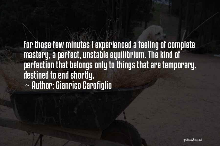 Gianrico Carofiglio Quotes: For Those Few Minutes I Experienced A Feeling Of Complete Mastery, A Perfect, Unstable Equilibrium. The Kind Of Perfection That