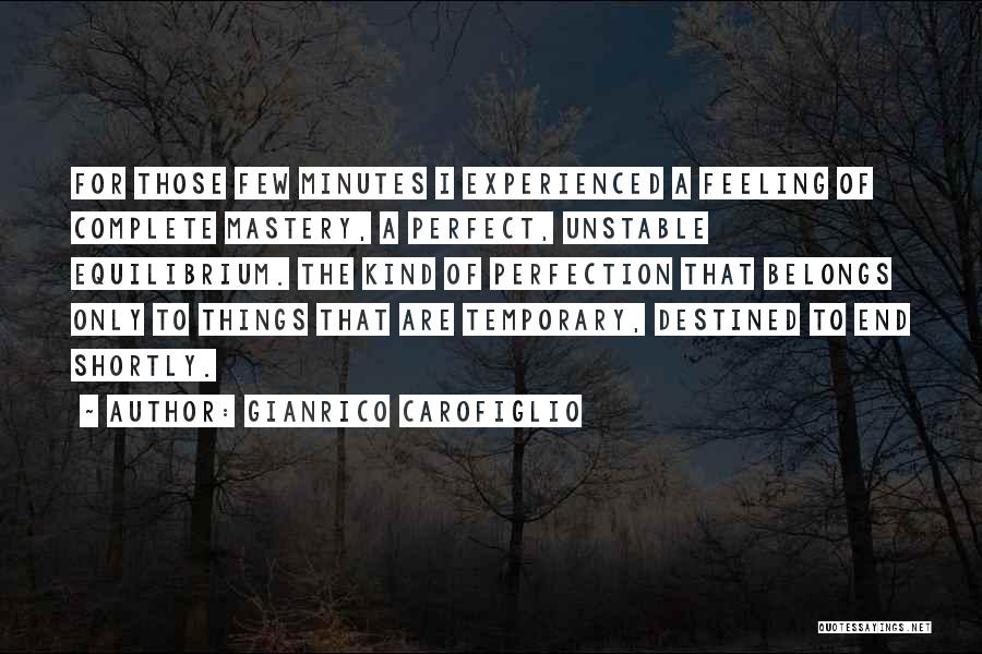 Gianrico Carofiglio Quotes: For Those Few Minutes I Experienced A Feeling Of Complete Mastery, A Perfect, Unstable Equilibrium. The Kind Of Perfection That