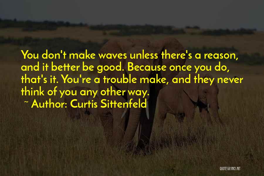 Curtis Sittenfeld Quotes: You Don't Make Waves Unless There's A Reason, And It Better Be Good. Because Once You Do, That's It. You're