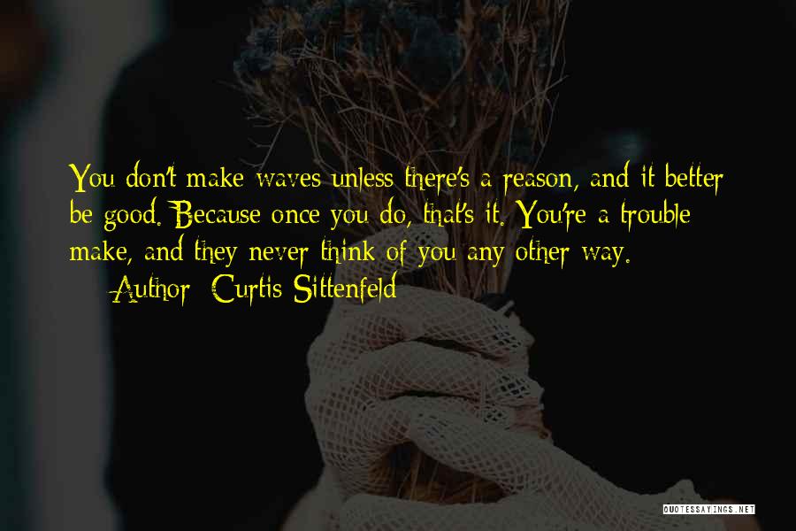 Curtis Sittenfeld Quotes: You Don't Make Waves Unless There's A Reason, And It Better Be Good. Because Once You Do, That's It. You're