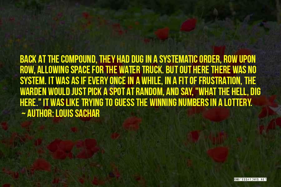 Louis Sachar Quotes: Back At The Compound, They Had Dug In A Systematic Order, Row Upon Row, Allowing Space For The Water Truck.