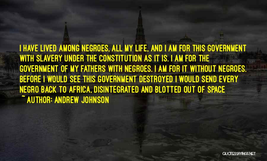 Andrew Johnson Quotes: I Have Lived Among Negroes, All My Life, And I Am For This Government With Slavery Under The Constitution As