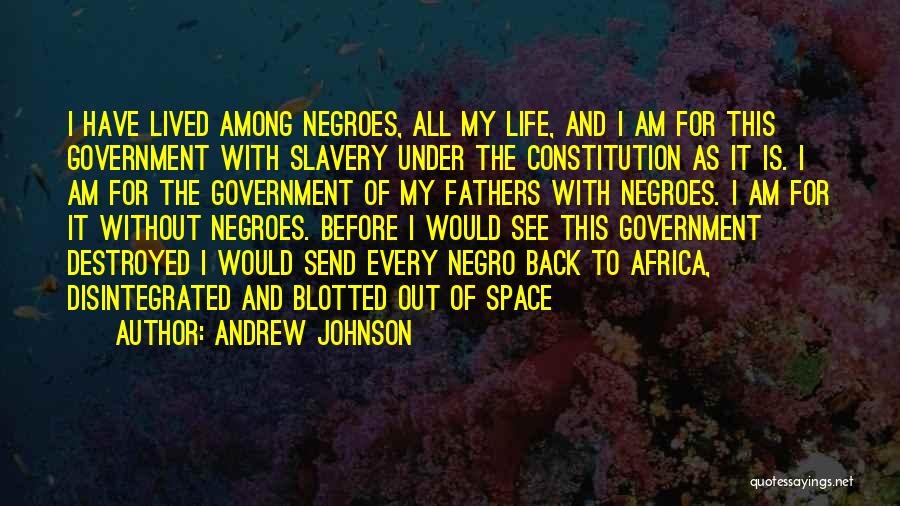 Andrew Johnson Quotes: I Have Lived Among Negroes, All My Life, And I Am For This Government With Slavery Under The Constitution As