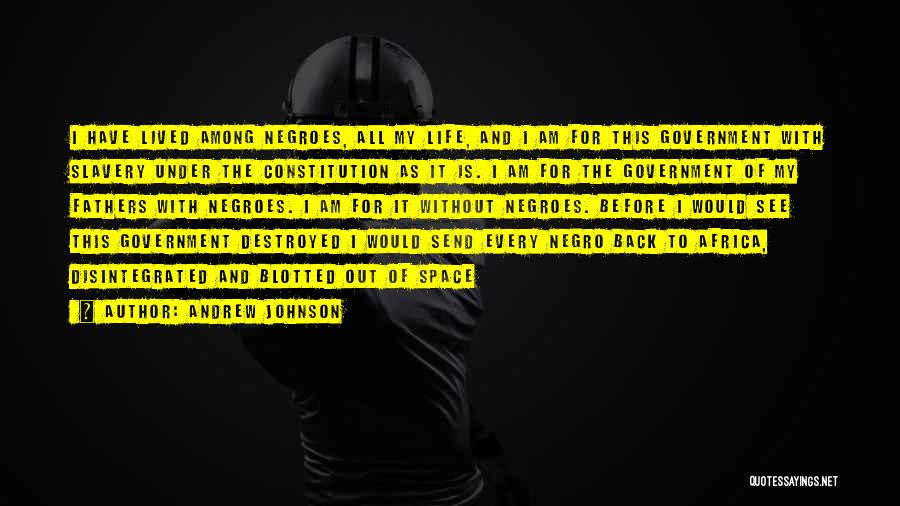 Andrew Johnson Quotes: I Have Lived Among Negroes, All My Life, And I Am For This Government With Slavery Under The Constitution As