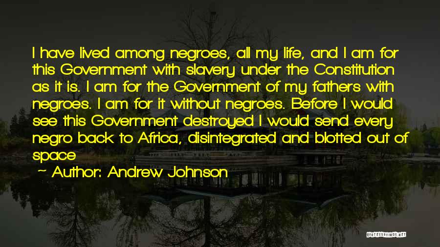 Andrew Johnson Quotes: I Have Lived Among Negroes, All My Life, And I Am For This Government With Slavery Under The Constitution As