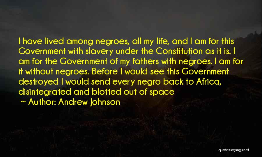 Andrew Johnson Quotes: I Have Lived Among Negroes, All My Life, And I Am For This Government With Slavery Under The Constitution As