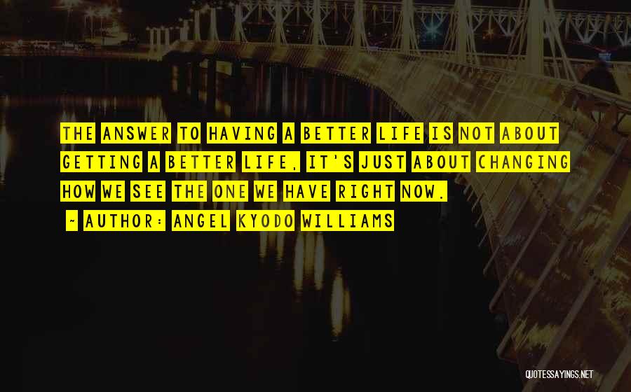 Angel Kyodo Williams Quotes: The Answer To Having A Better Life Is Not About Getting A Better Life, It's Just About Changing How We