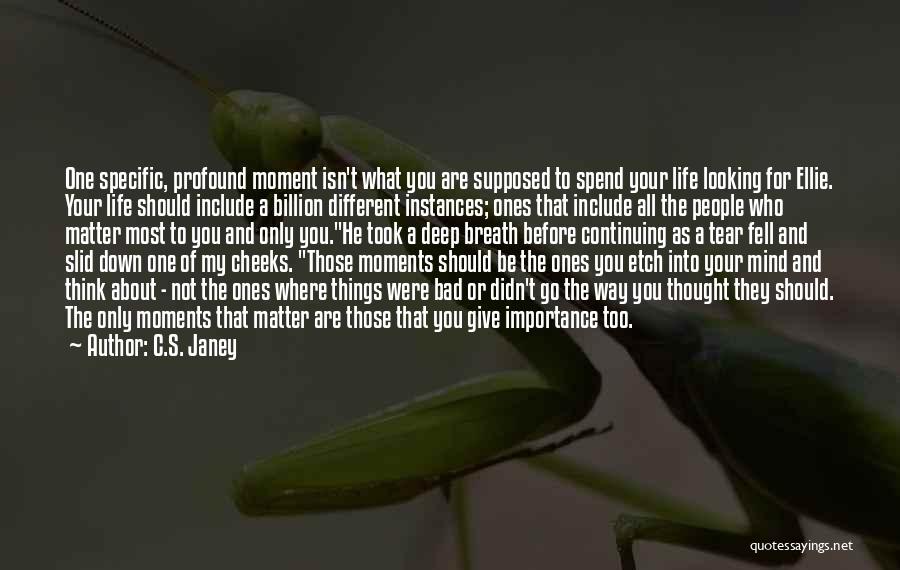 C.S. Janey Quotes: One Specific, Profound Moment Isn't What You Are Supposed To Spend Your Life Looking For Ellie. Your Life Should Include