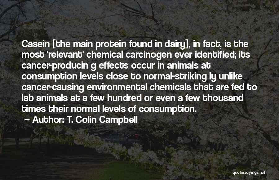 T. Colin Campbell Quotes: Casein [the Main Protein Found In Dairy], In Fact, Is The Most 'relevant' Chemical Carcinogen Ever Identified; Its Cancer-producin G