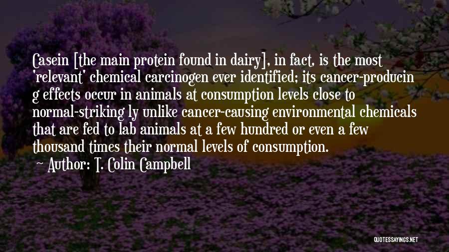 T. Colin Campbell Quotes: Casein [the Main Protein Found In Dairy], In Fact, Is The Most 'relevant' Chemical Carcinogen Ever Identified; Its Cancer-producin G