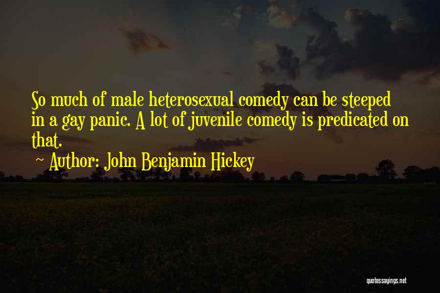 John Benjamin Hickey Quotes: So Much Of Male Heterosexual Comedy Can Be Steeped In A Gay Panic. A Lot Of Juvenile Comedy Is Predicated