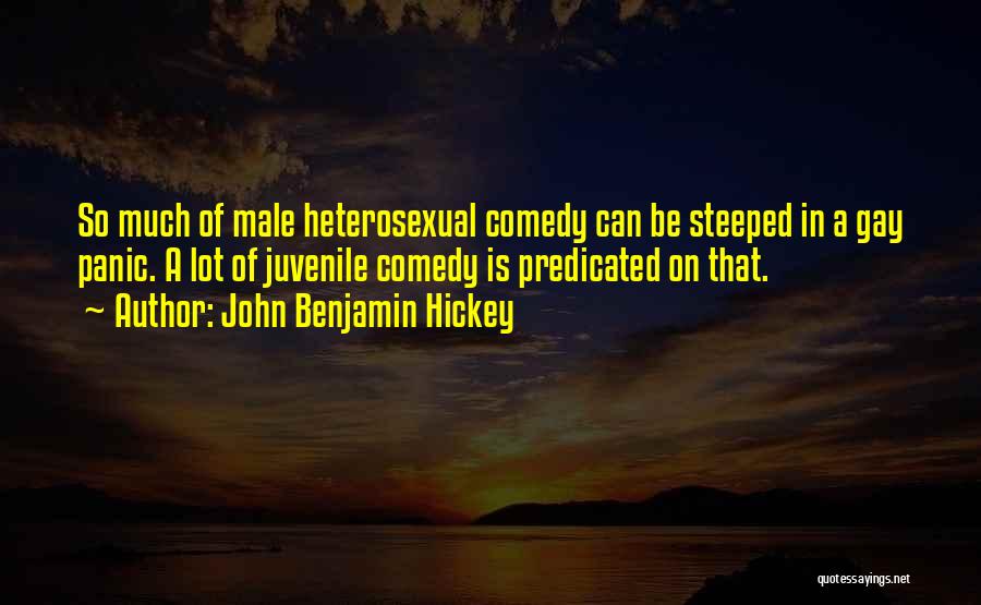 John Benjamin Hickey Quotes: So Much Of Male Heterosexual Comedy Can Be Steeped In A Gay Panic. A Lot Of Juvenile Comedy Is Predicated