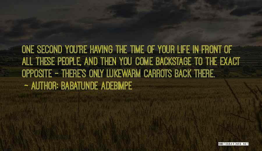 Babatunde Adebimpe Quotes: One Second You're Having The Time Of Your Life In Front Of All These People, And Then You Come Backstage