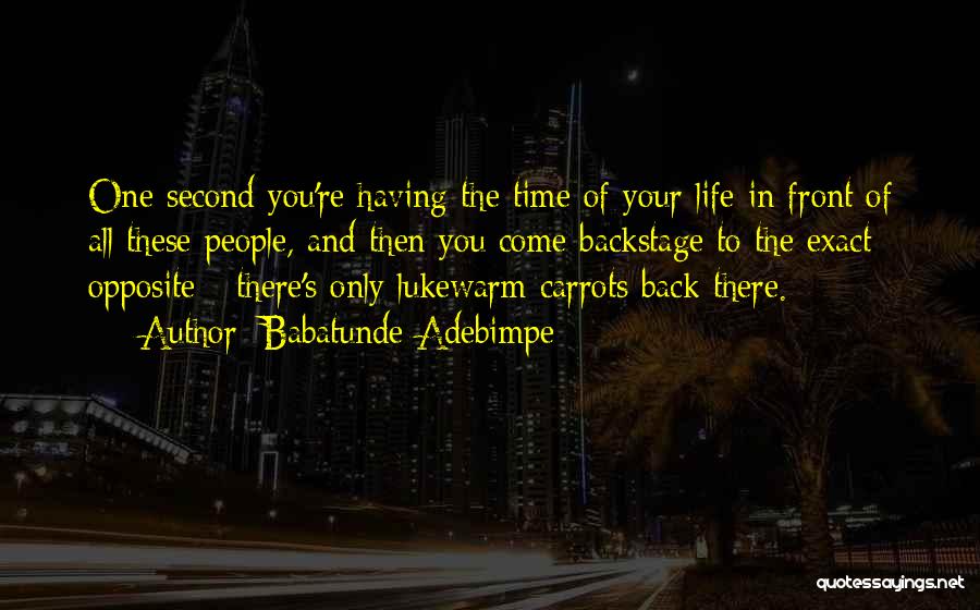 Babatunde Adebimpe Quotes: One Second You're Having The Time Of Your Life In Front Of All These People, And Then You Come Backstage