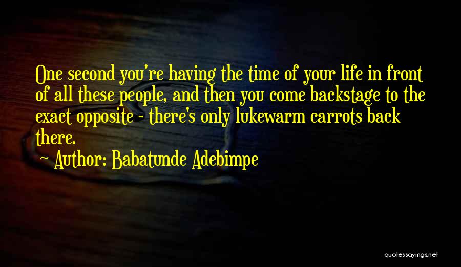 Babatunde Adebimpe Quotes: One Second You're Having The Time Of Your Life In Front Of All These People, And Then You Come Backstage