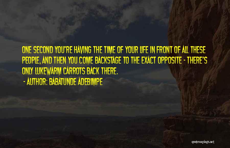 Babatunde Adebimpe Quotes: One Second You're Having The Time Of Your Life In Front Of All These People, And Then You Come Backstage