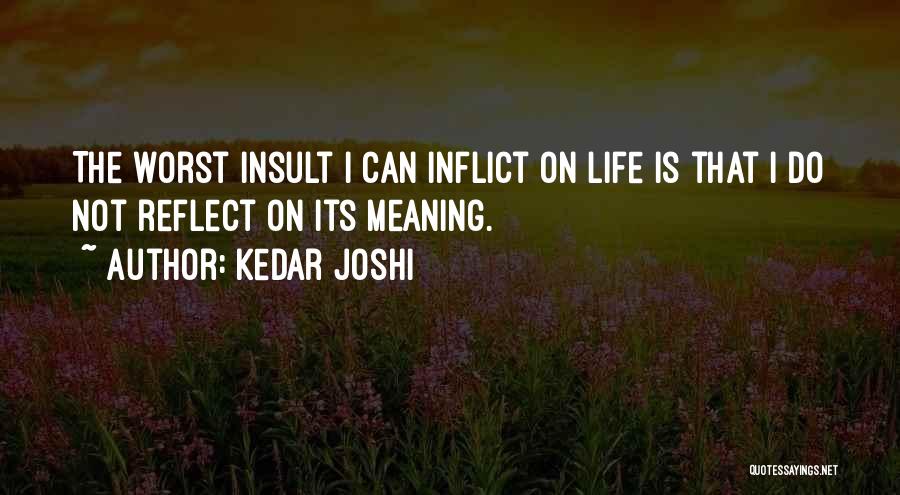 Kedar Joshi Quotes: The Worst Insult I Can Inflict On Life Is That I Do Not Reflect On Its Meaning.