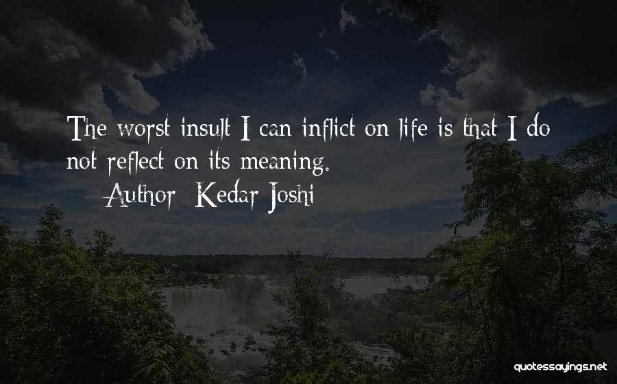 Kedar Joshi Quotes: The Worst Insult I Can Inflict On Life Is That I Do Not Reflect On Its Meaning.